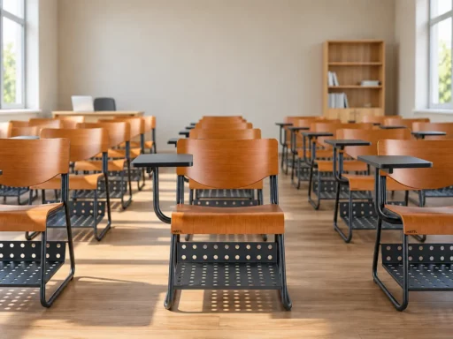 Modern university classroom with HATIL classroom chairs and integrated writing desks